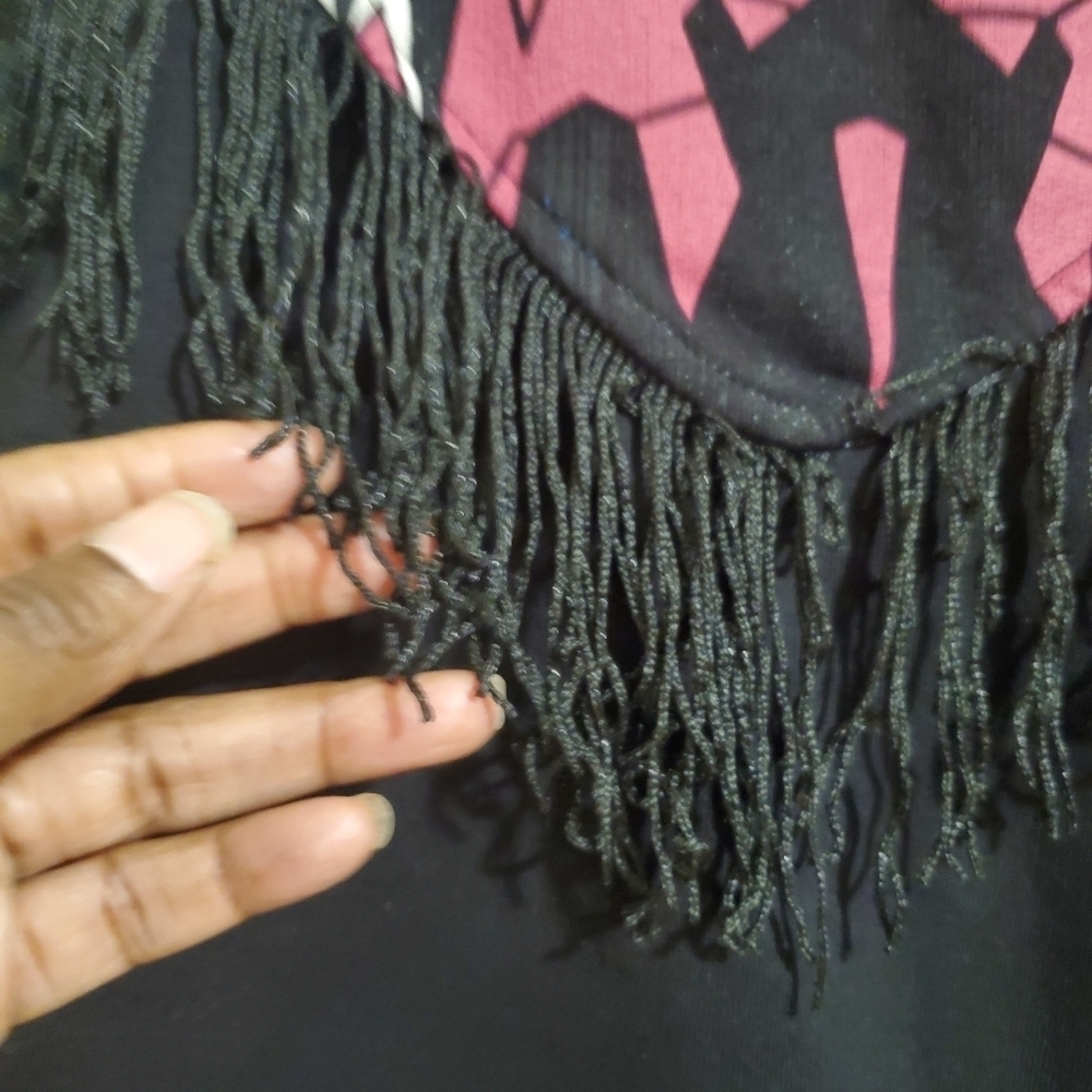 Zara Womens Fringed Crewneck Sweatshirt Black and Geometric print Size Small - Picture 4 of 6